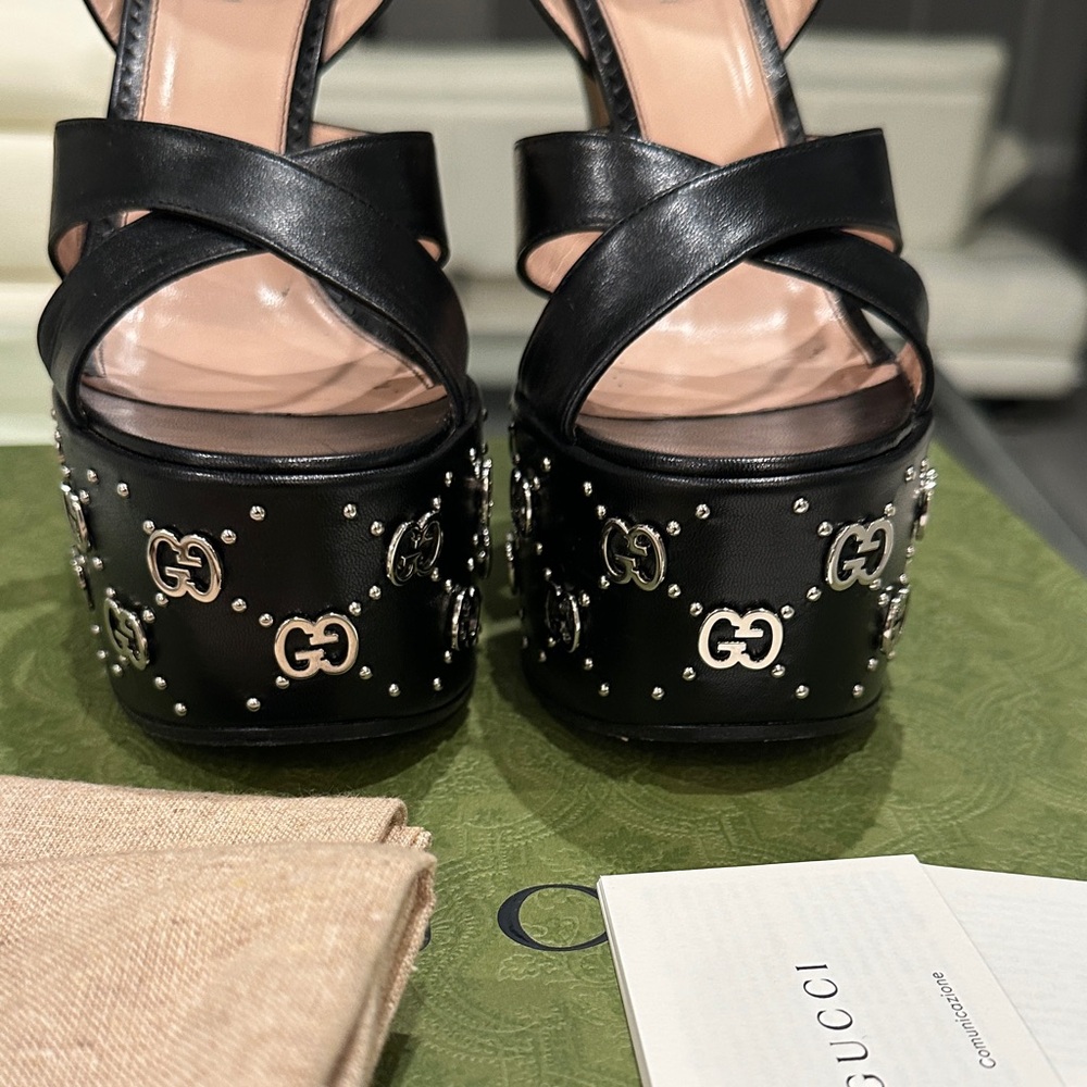 Authentic Gucci Malaga Kid Interlock Black Leather Platform - Picture 11 of 16